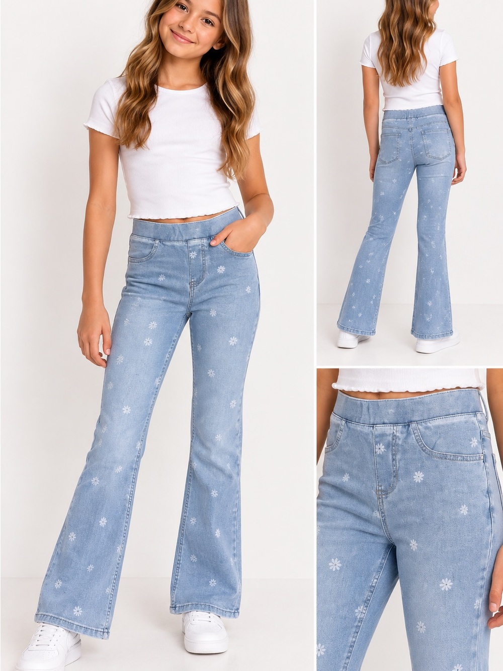 H&M Girls Floral Stretch Flare Jeans Size 12–13Y